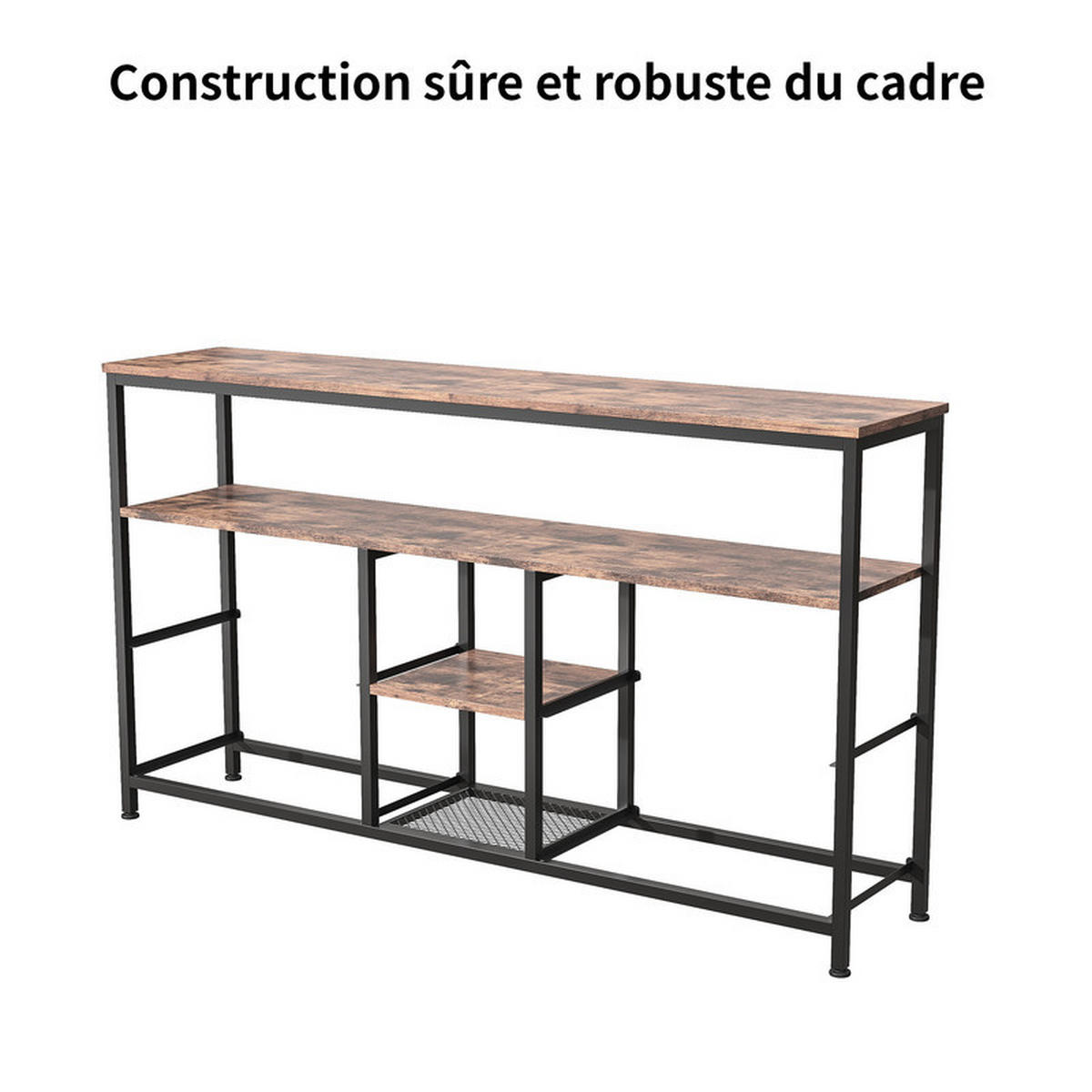 LOWBOARD, 108 x 30 x 76.8 cm, mit 4 Stoffschubladen und LED-Lichtern, Metallrahmen Vintage für Wohnzimmer - Blaugrau, Metall (29.8/76.8/108cm) - WoodenAura
