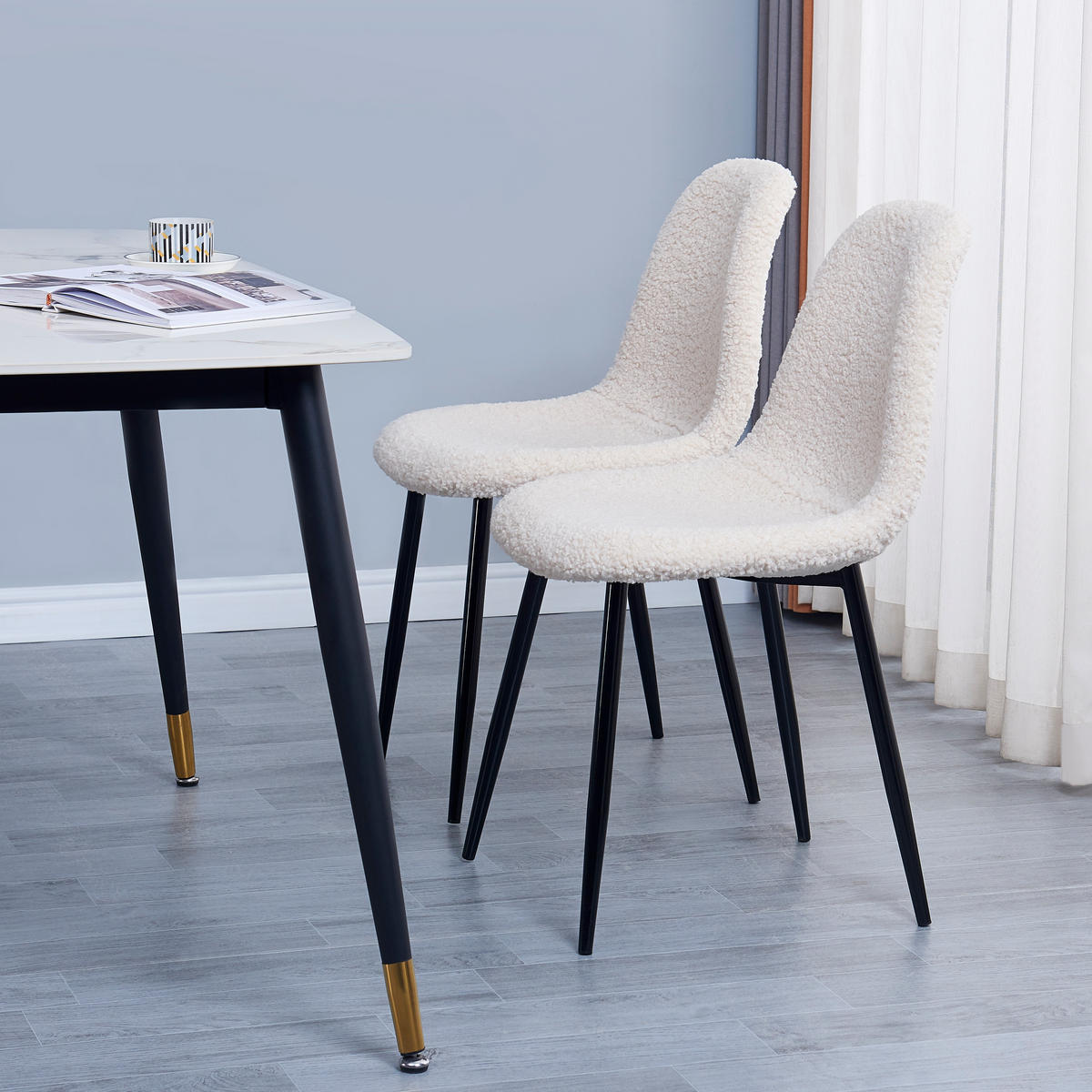 STUHL 4er-Set Wolle Weiß - Weiß, Textil (46.5/86/44cm) - Nordlys