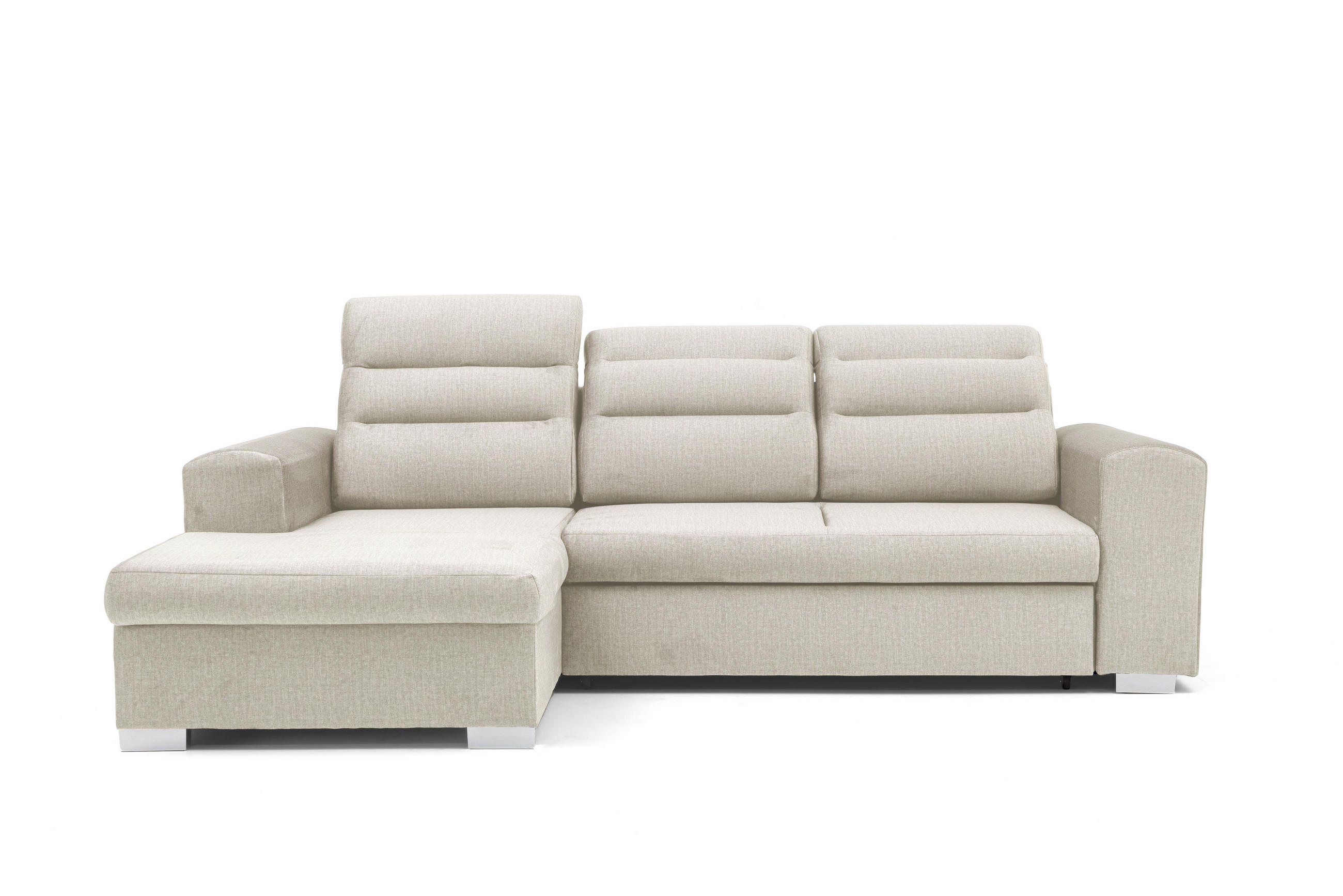 ECKSOFA CLOUD S Links mit Schlaffunktion 120x200 Velours Creme - Chromfarben/Creme, Holz/Kunststoff (155/260cm) - Muffo