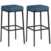 BARHOCKER 2er Set Stoff blau - Blau/Schwarz, Textil/Metall (37/78/37cm) - CLP