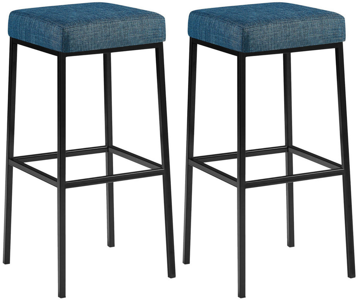 BARHOCKER 2er Set Stoff blau - Blau/Schwarz, Textil/Metall (37/78/37cm) - CLP