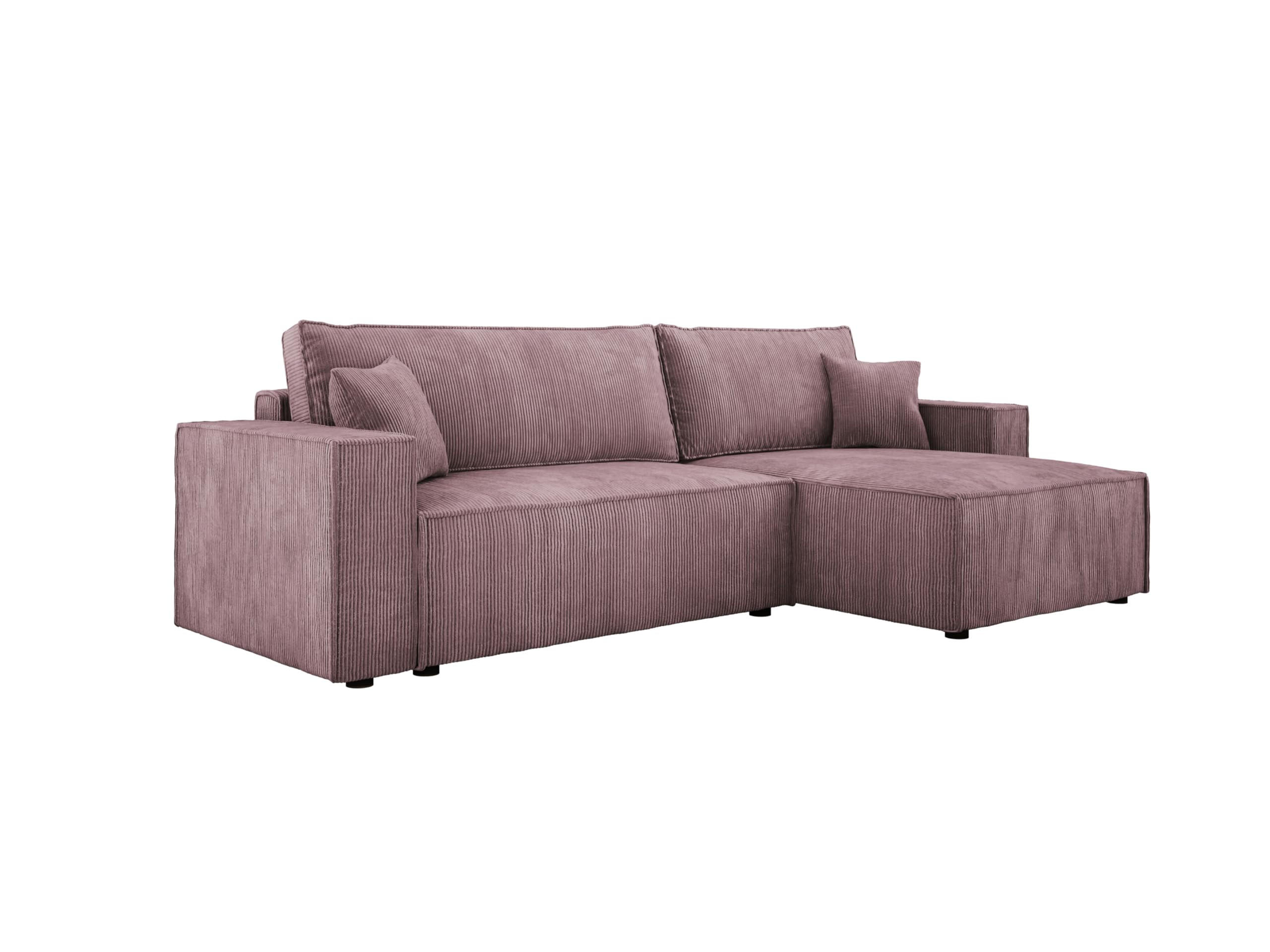 ECKSOFA POSO XL UNIVERSAL, Schlaffunktion und Lattenrost - L-Form, Cord, Federung auf Wellfedern, 274x143x83 cm, Rechts Pink - Pink, Holz/Textil (277/143cm) - DomoHome