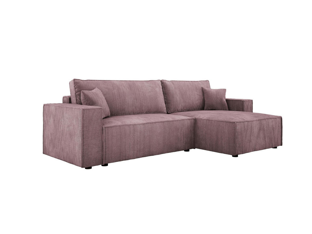 ECKSOFA POSO XL UNIVERSAL, Schlaffunktion und Lattenrost - L-Form, Cord, Federung auf Wellfedern, 274x143x83 cm, Rechts Pink - Pink, Holz/Textil (277/143cm) - DomoHome