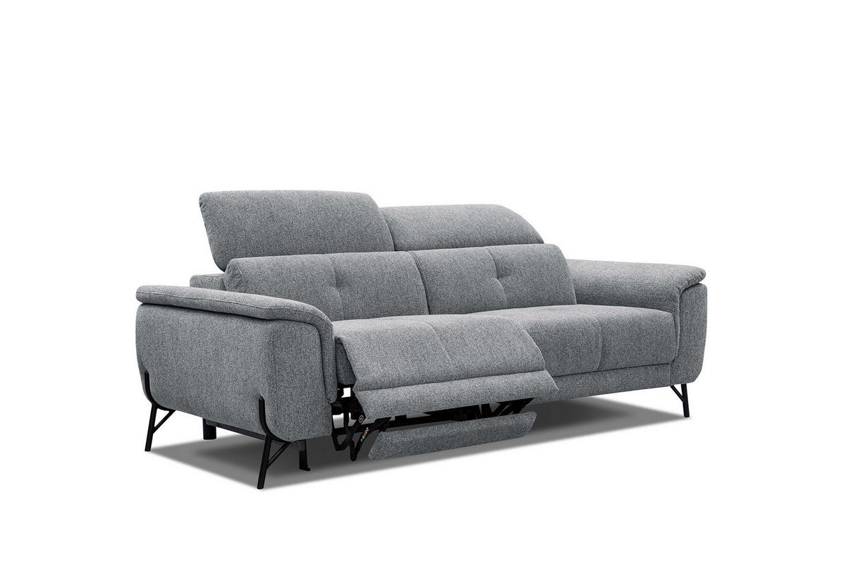 SOFA AVENA 3-Sitzer mit 1 Relaxfunktion, grau - Grau, Holzwerkstoff/Textil (204/80/108cm) - Courtois Laville