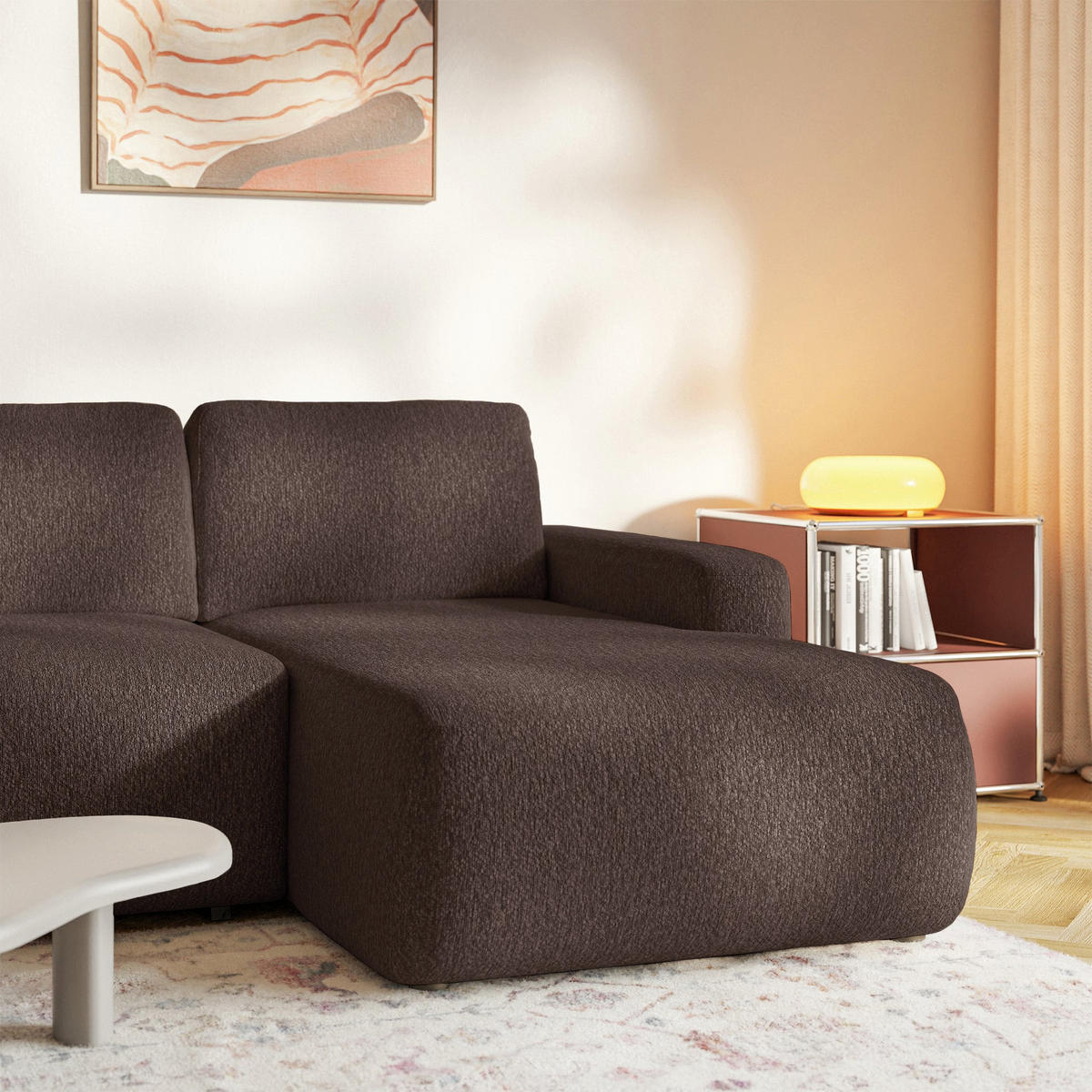 ECKSOFA Carnos Mini Braun Chenille - Schwarz/Braun, Kunststoff/Textil (164/238cm) - Selsey