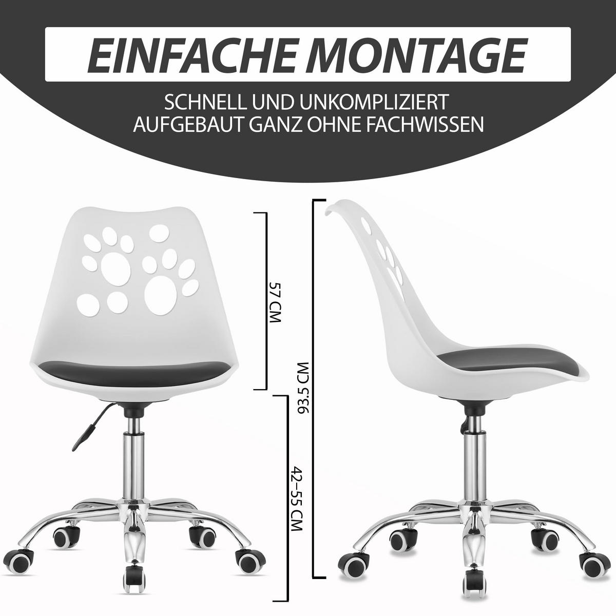 BÜRODREHSTUHL Schwarz/Weiß, Höhenverstellbar, Rollen, Ohne Armlehnen, Ergonomisch Für Büro Und Schlafzimmer - Weiß, Textil (51/94/58cm) - Best For Home