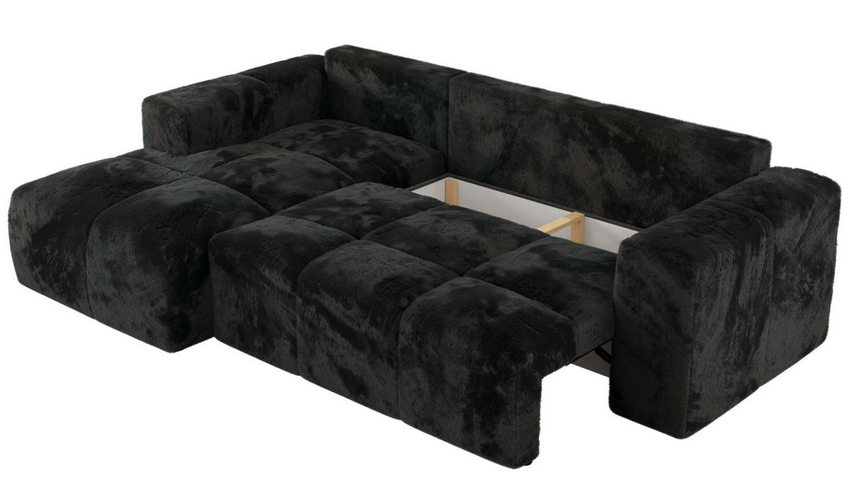 ECKSOFA MONIVA Schwarz Plüsch - Links - Schwarz, Textil (164/266cm) - MKS