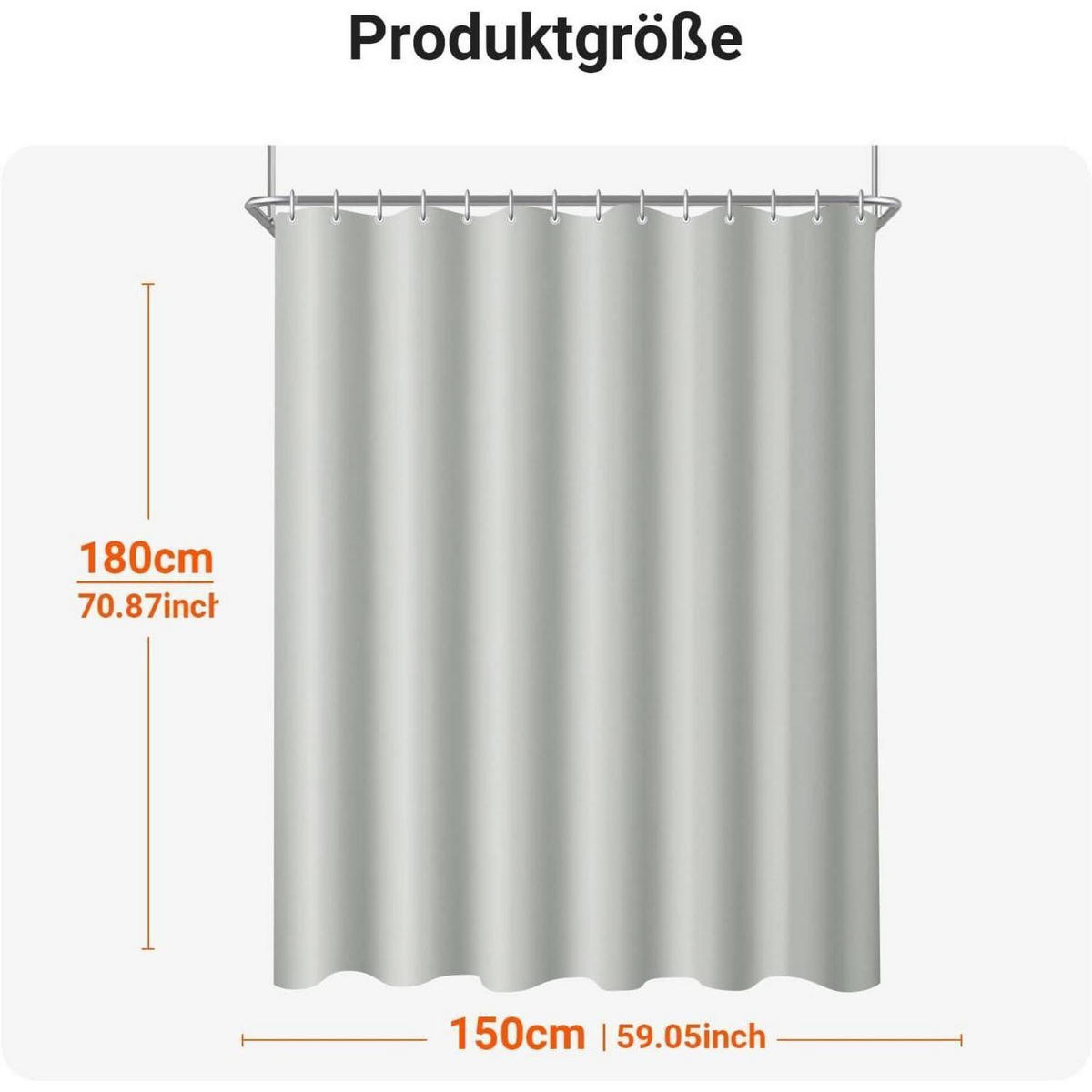 DUSCHVORHANG Grau 150 x 180 cm mit Ringen - Grau, Textil (150/180cm)