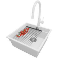 GRANITSPÜLE Praga Slim, 2-er set Weiß 46/47 cm 1 Becken + Küchenarmatur 40/20 cm + Ablauf-Set + Aufrollbare Abtropffläche ab 50er Unterschrank - Chromfarben/Weiß, Kunststoff (46/20/47cm) - Primagran