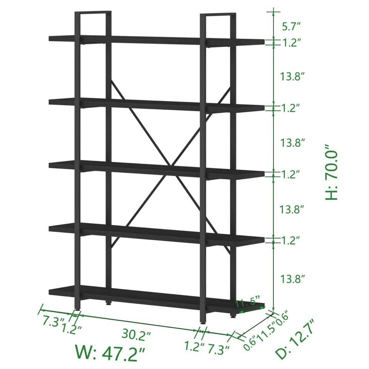 STANDREGAL Industrial Holzoptik Schwarz 120 x 32 x 177 cm Metall - Schwarz, Holzwerkstoff/Metall (120/177/32cm) - Quality Elegance
