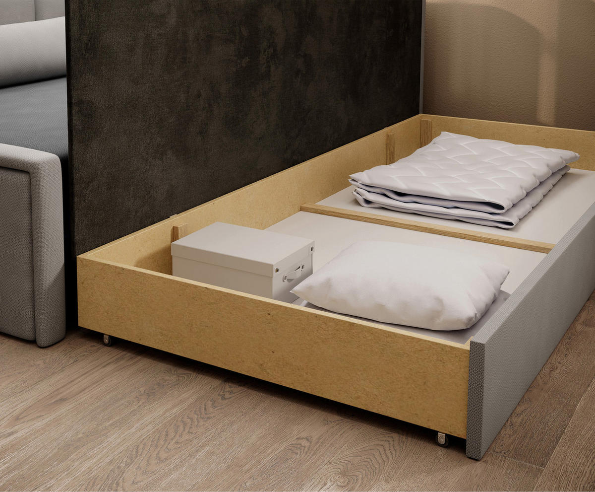 SCHLAFSOFA FULGEO mit Schlaffunktion & Bettkasten – Modernes 3-Sitzer Sofa, Liegefläche 200 x 150 cm - Grau, Kunststoff (214/82/77cm) - Wohnideebilder