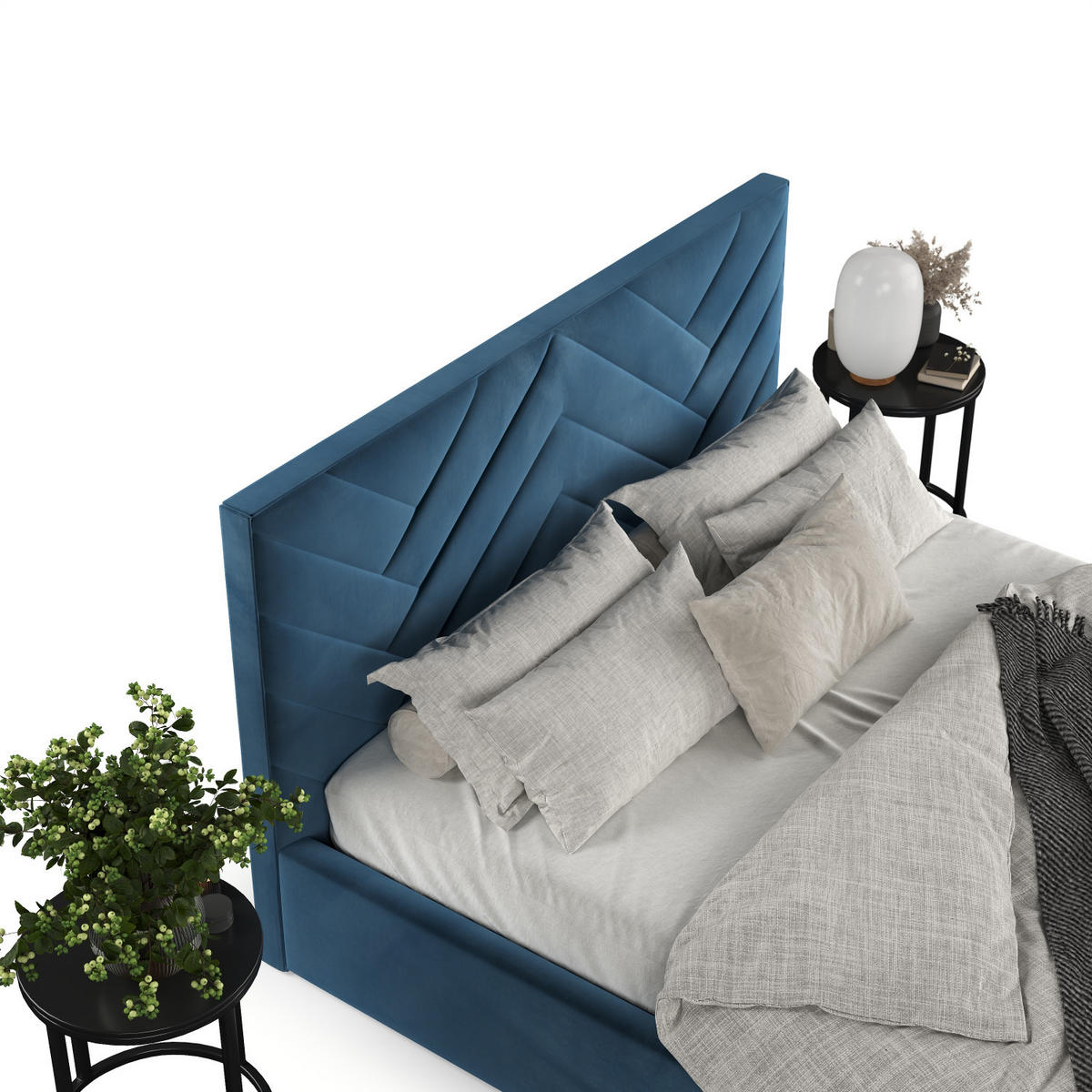 POLSTERBETT Arco 160/200 cm Dunkelblau im Kronos Stoff - Schwarz/Naturfarben, Holz/Holzwerkstoff (160/200cm) - AltaBeds