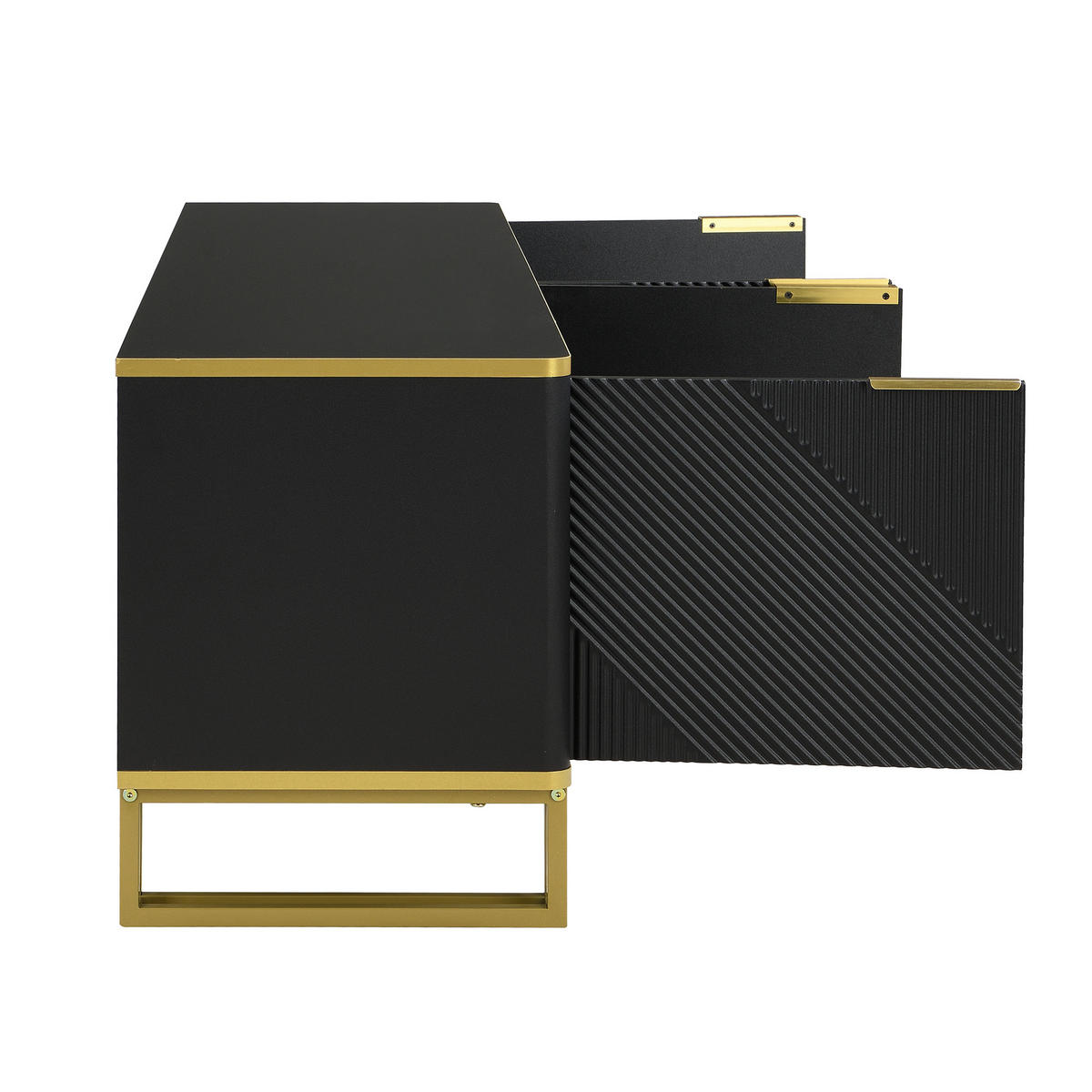 TV-SCHRANK 160cm 4 Türen geometrisch modern Stauraum - Schwarz, Holzwerkstoff (37.5/48/160cm) - FLIEKS