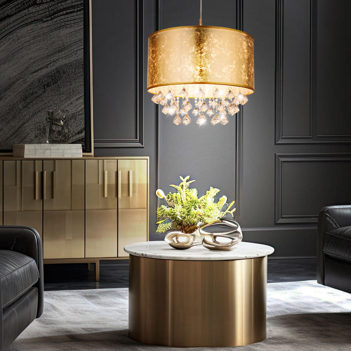 LED HÄNGELEUCHTE Kristalle Gold - Goldfarben, Metall (40/40/140cm) - Globo Lighting