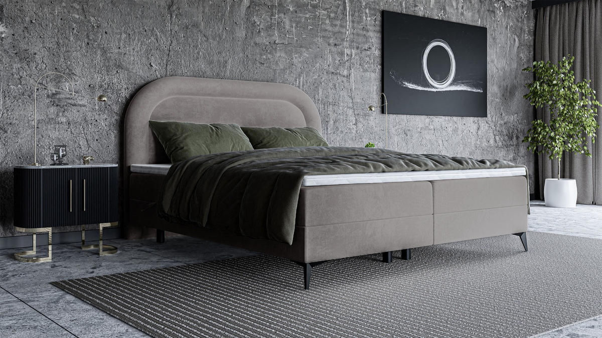 BOXBETT LOREO Greige Samt 160x200 cm - Taupe/Schwarz, Holz/Textil (160/200cm) - Selsey