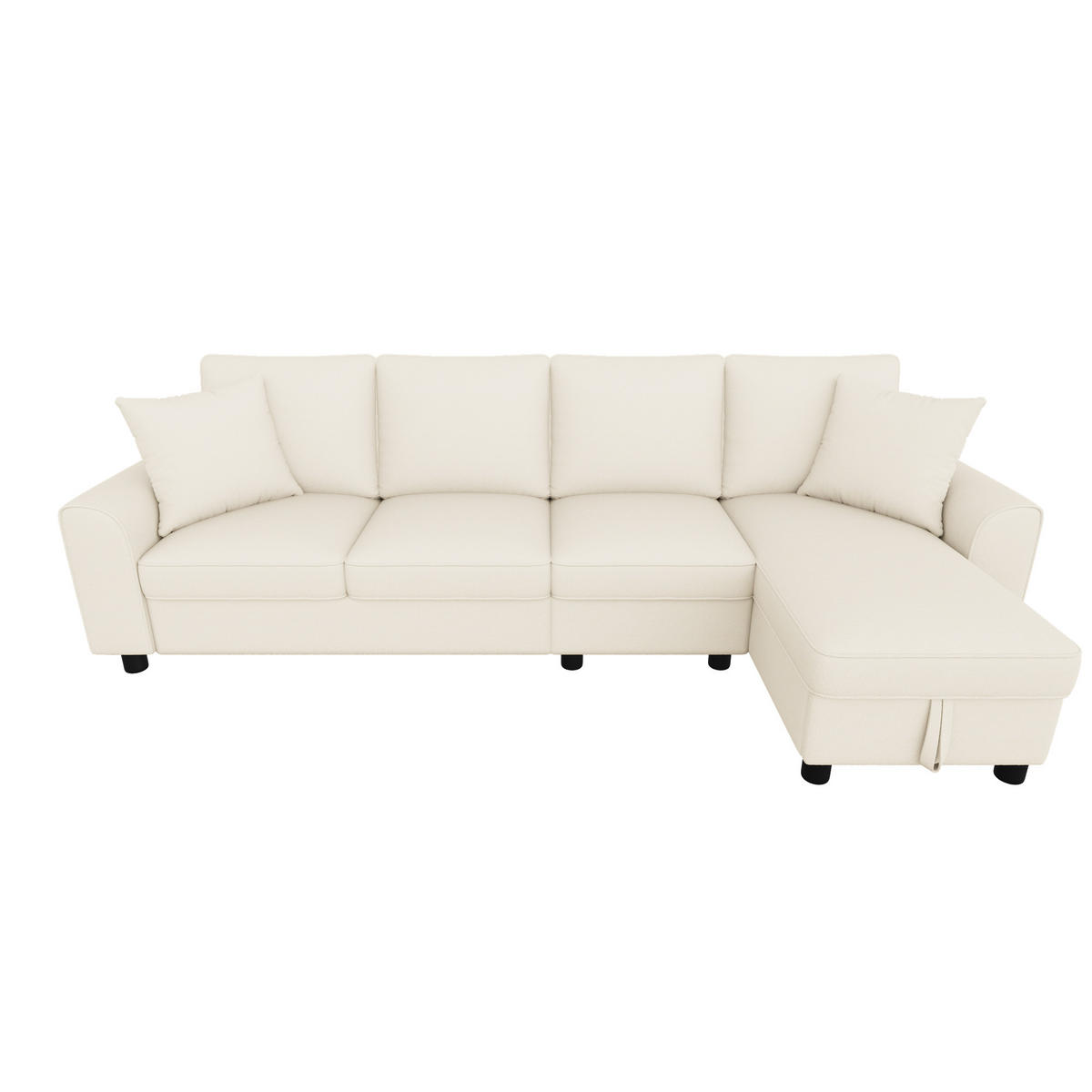 ECKSOFA 280/136/82 cm Beige mit aufklappbarem Stauraum und klappbare Rückenlehne mit Getränkehaltern - Beige, Textil (136/82/280cm) - Oxeza