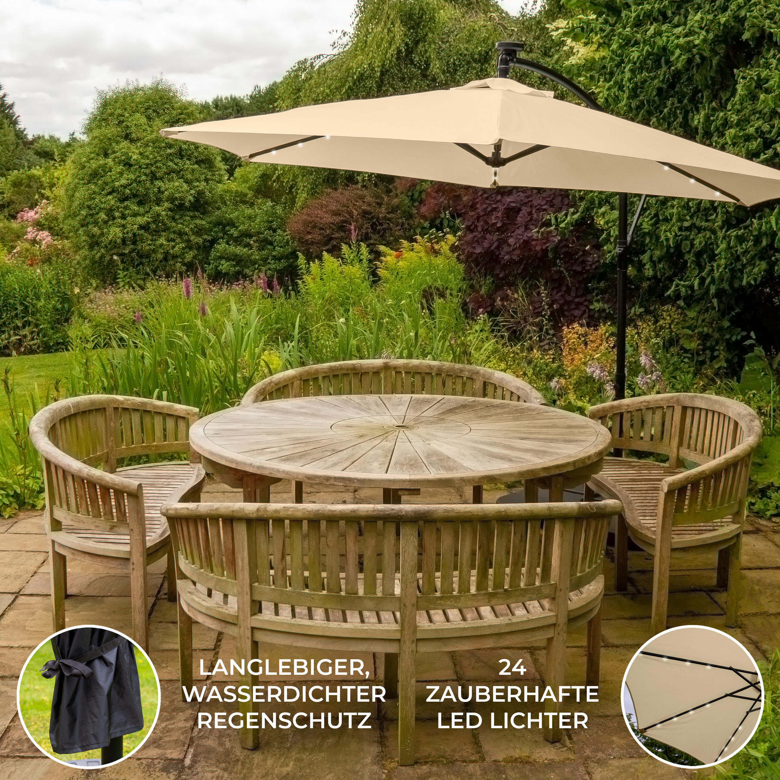 SONNENSCHIRM 300cm LED Ampelschirm – Beige - Beige, Textil (300/300cm) - Monstershop