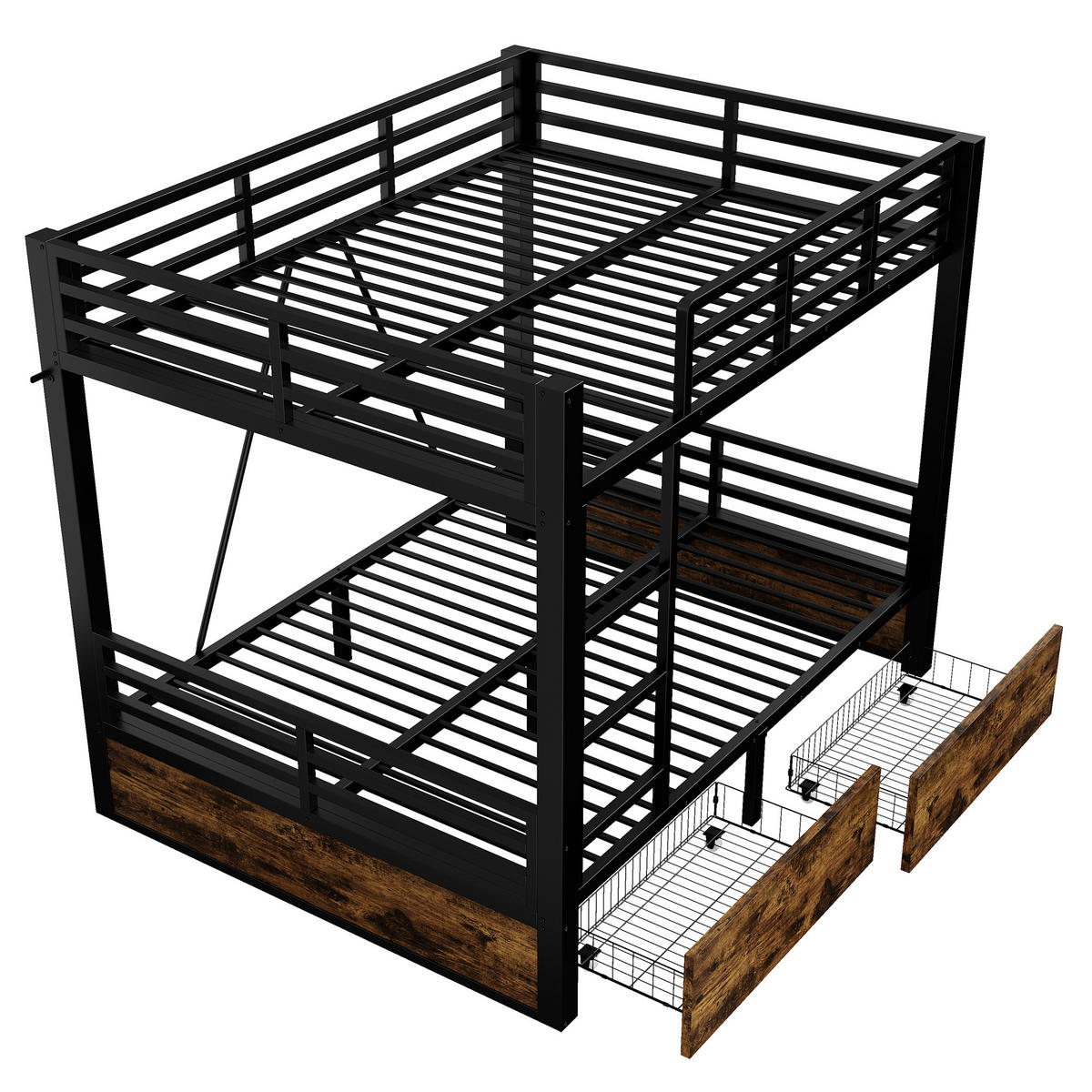 ETAGENBETT 140x200cm Metall Schubladen Sicherheitsleiter Schwarz - Schwarz, Metall (140/200cm) - FLIEKS