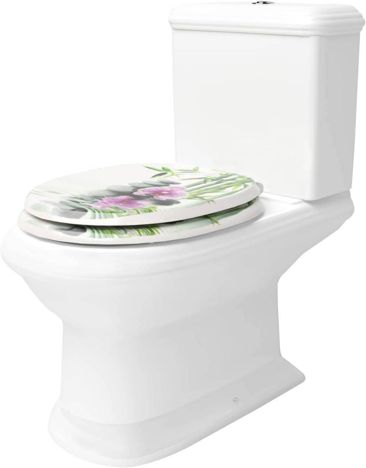 WC SITZ mit Absenkautomatik, MDF Holzkern,Steine Blumen - Weiß, Holzwerkstoff (37/2.5/43cm) - Woltu