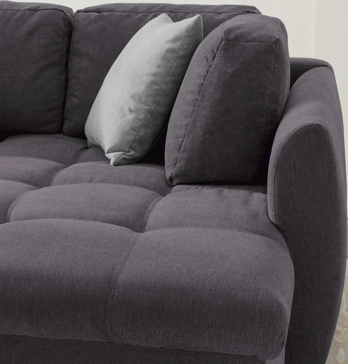 ECKSOFA mit Schlaffunktion, Bettkasten, Wellenunterfederung, Ottomane rechts B250/T190/H84 cm, Liegefl. 179x190 cm, Mikrofaser Anthrazit / 17005 - Chromfarben/Anthrazit, Textil/Metall (250/190cm) - luma-home