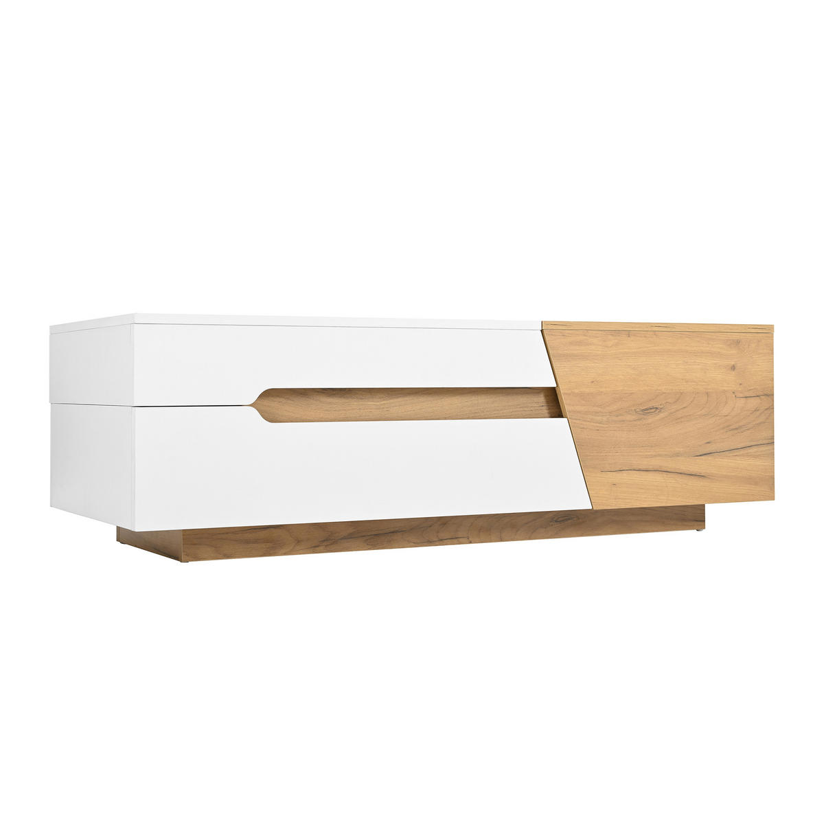 COUCHTISCH aus MDF mit verschiebbarem Stauraum und 2 Schubladen, 120/50/37,5 cm, weiß und natur - Weiß, Holzwerkstoff (120/50/37.5cm) - Redom