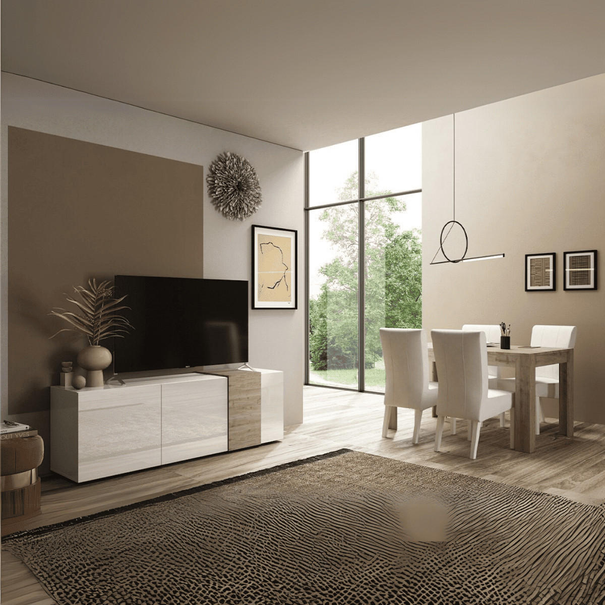 TV-MÖBEL 3 Schwingtüren Pluton - L181 cm - Weiß, Holzwerkstoff (44/57/181cm) - Calicosy