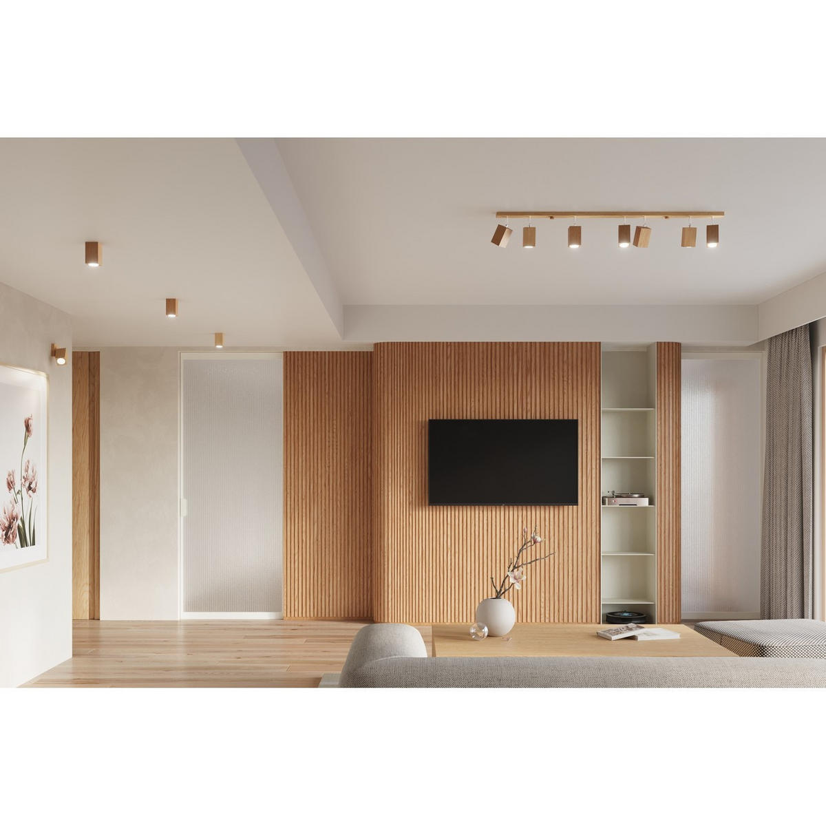 DECKENLEUCHTE Holz Braun Eiche - Braun, Holz (80/5/20cm) - Sollux Lighting