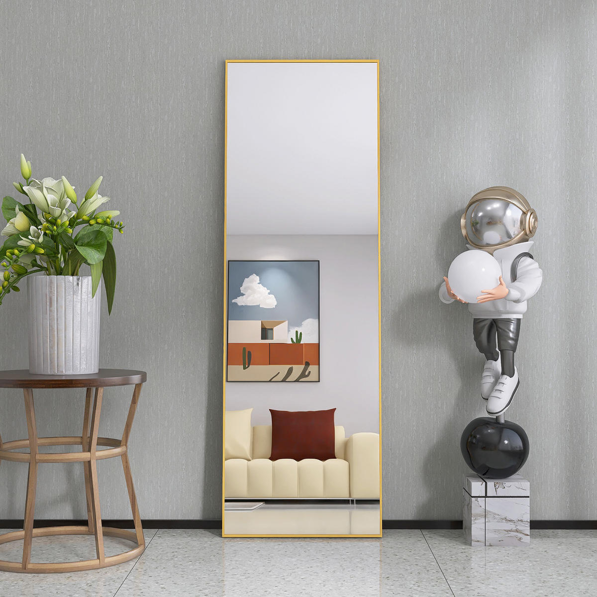 STANDSPIEGEL Ganzkörperspiegel,162 × 53 cm, freistehend oder zur Wandmontage geeignet,goldfarben, Aluminiumlegierung - Goldfarben, Glas (53/162/3cm) - WoodenAura