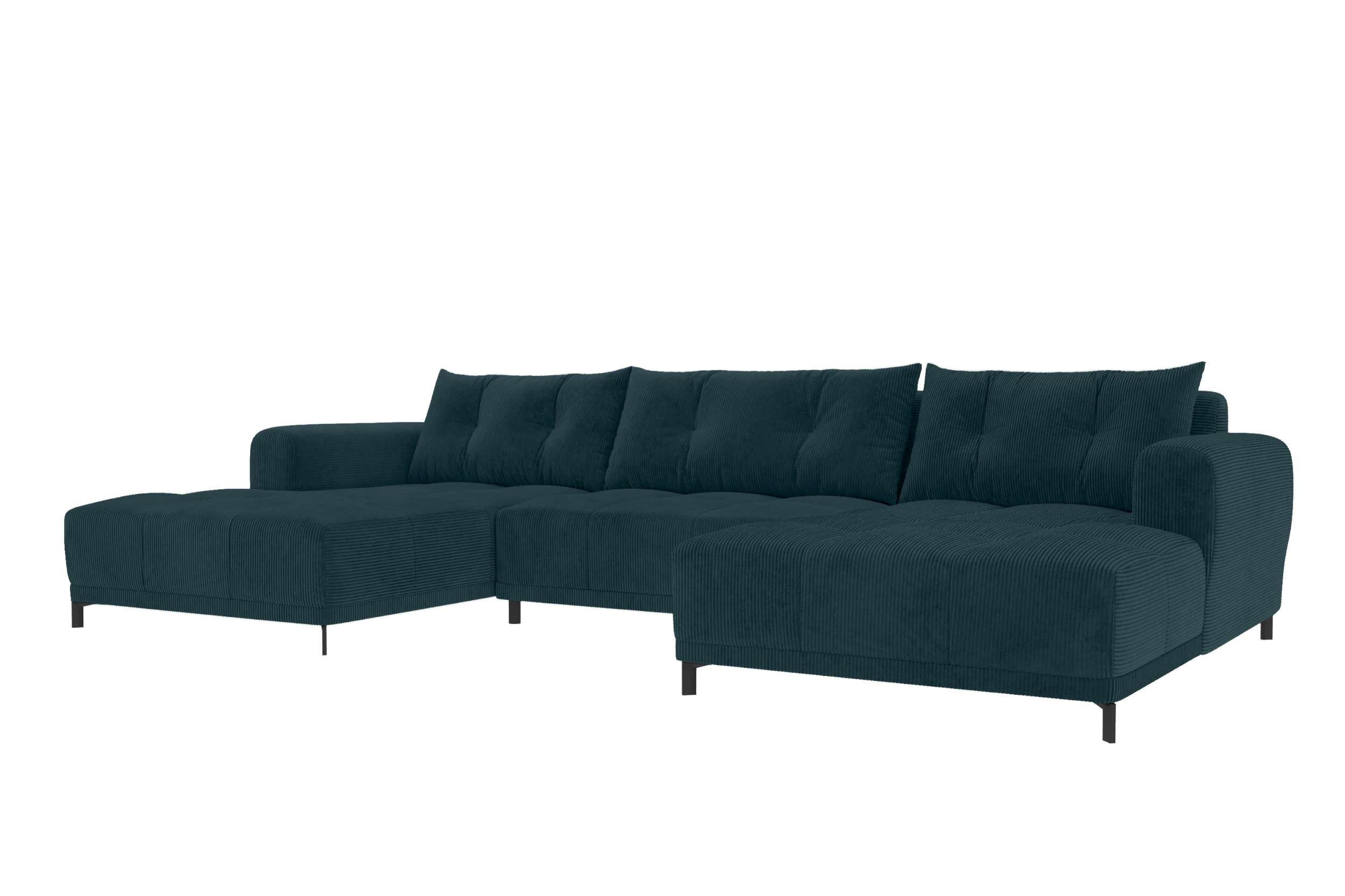 WOHNLANDSCHAFT Massimo Cordstoff Blau inkl. Schlaffunktion - Blau/Schwarz, Textil/Metall (356/94/181cm) - 99rooms