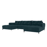 WOHNLANDSCHAFT Massimo Cordstoff Blau inkl. Schlaffunktion - Blau/Schwarz, Textil/Metall (356/94/181cm) - 99rooms