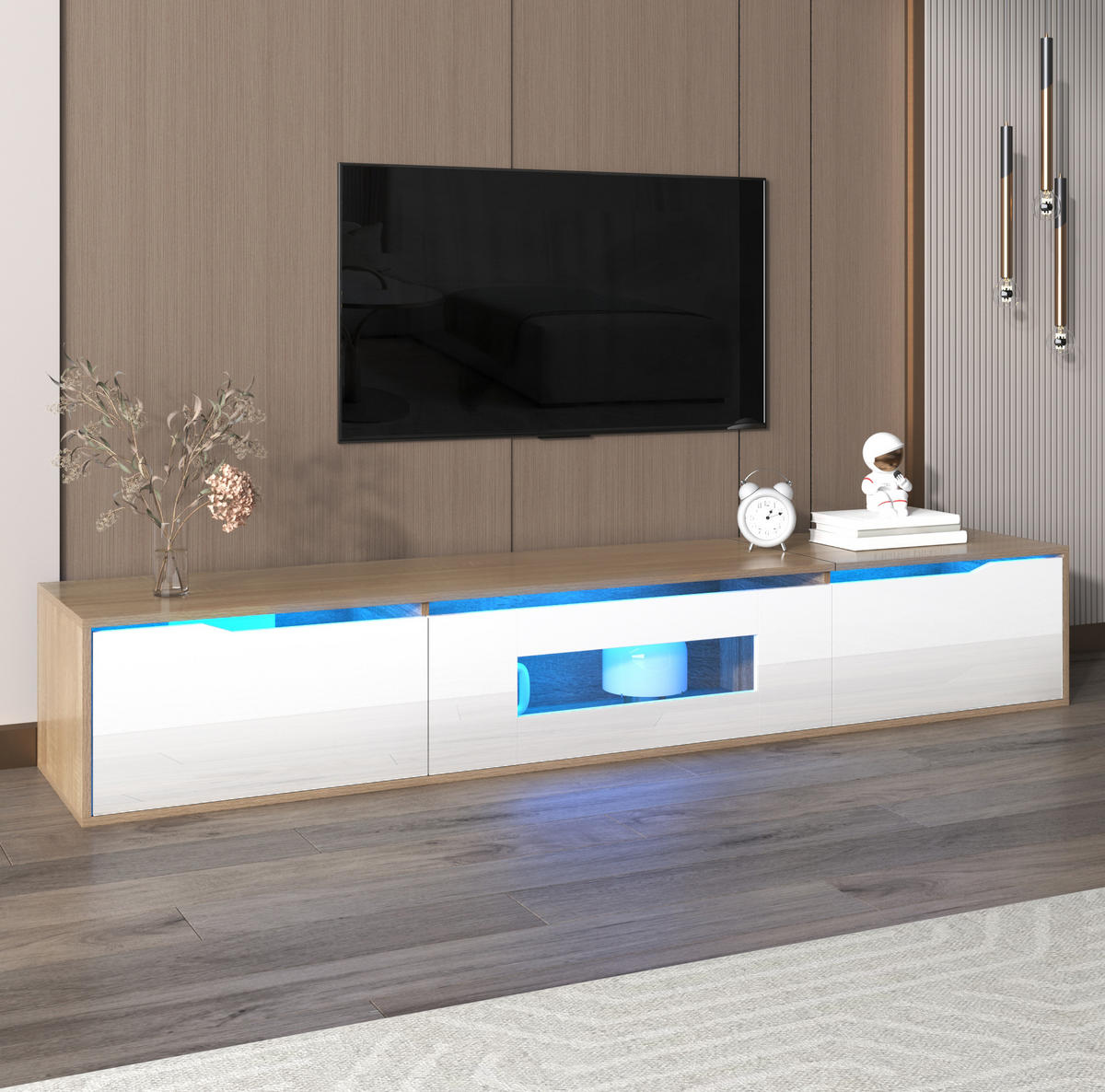 LOWBOARD 180/35/30 cm Weiß/Holzfarbe aus Spanplatte mit LED-Beleuchtung - Weiß, Holzwerkstoff (35/30/180cm) - OKMYHOME