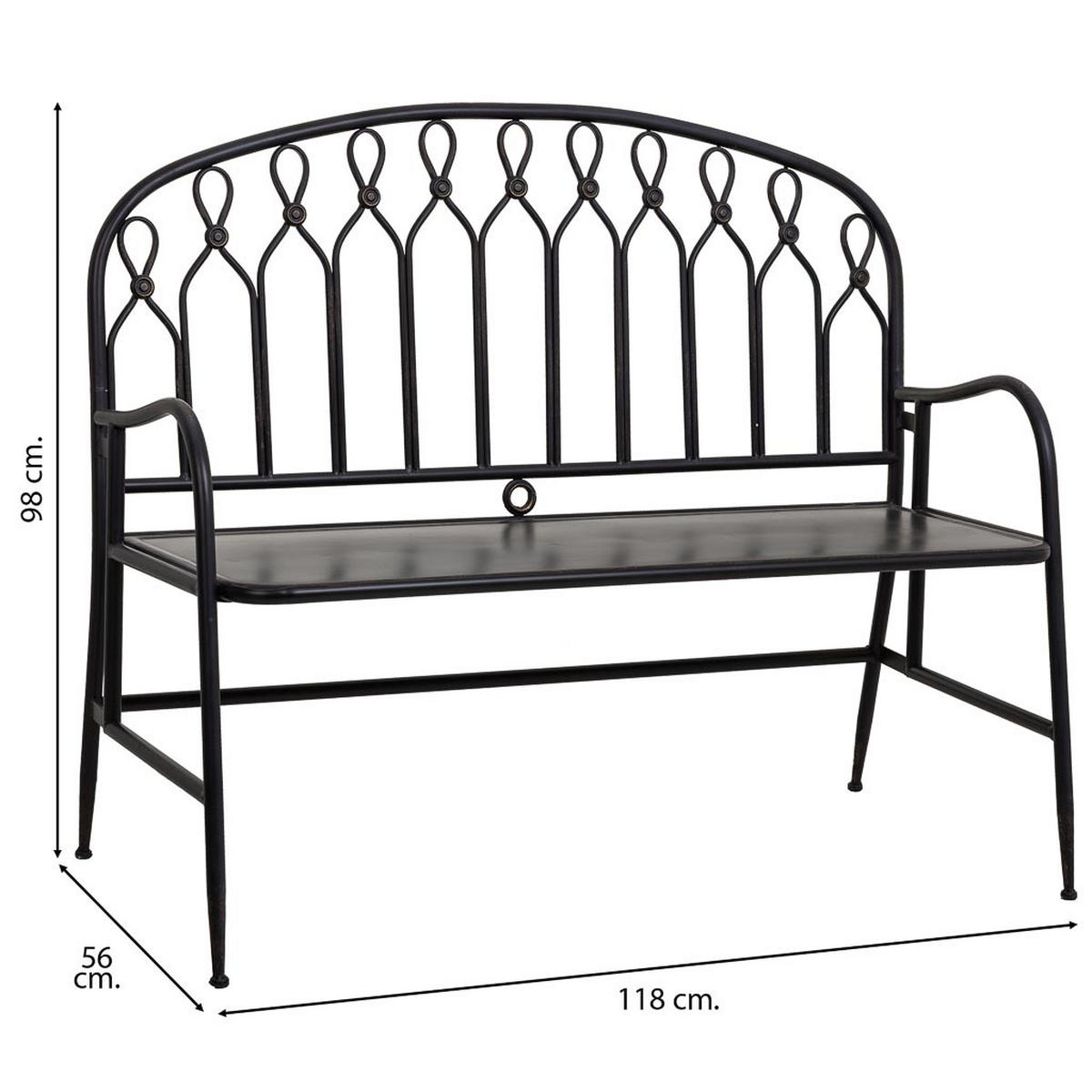 BANK 118x56x98 - Schwarz, Metall (118/98/56cm) - Wanderlust