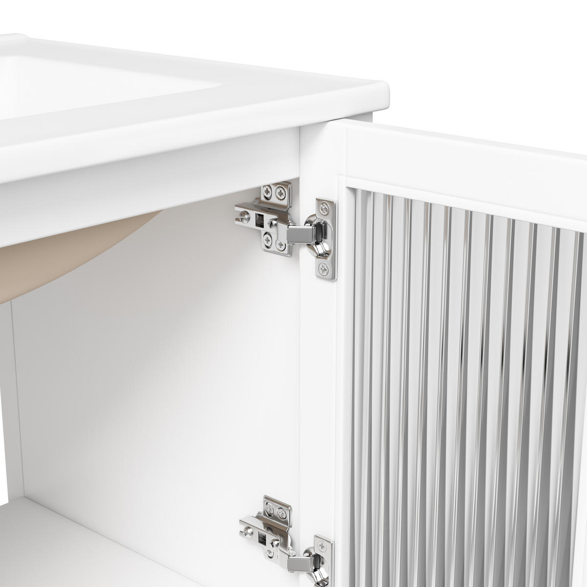BADEZIMMERSCHRANK Hochglanz Weiß Keramik Waschbecken Glas Türen 61cm - Weiß, Keramik (61/86/47cm) - FLIEKS