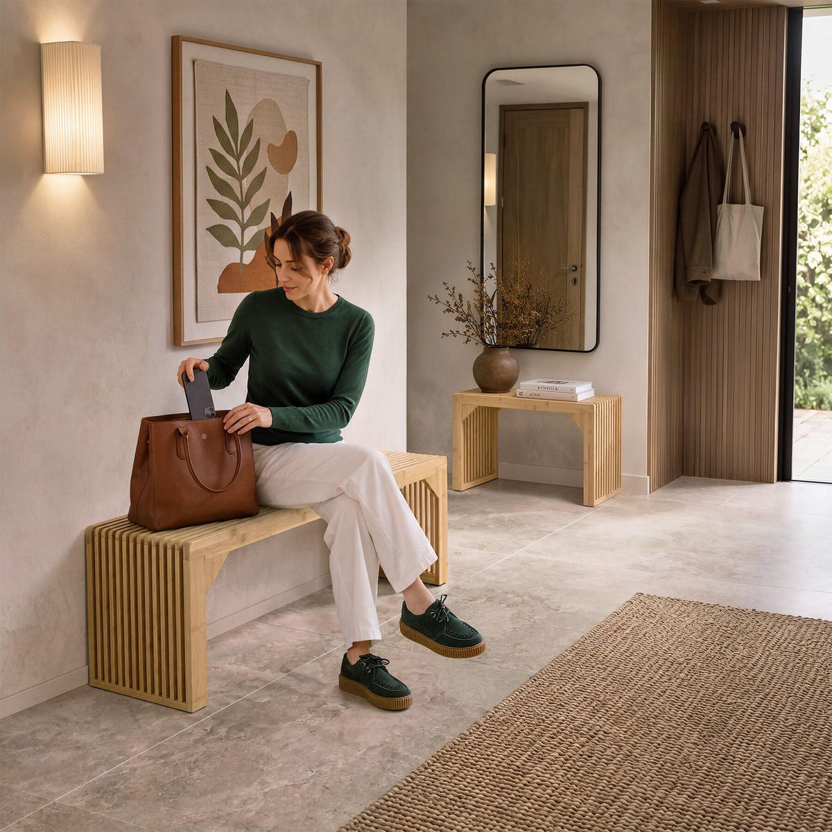 SITZBANK Ribb, Belastbarkeit 350 kg, Bambus - Beige, Holz (104/43/35cm) - tectake