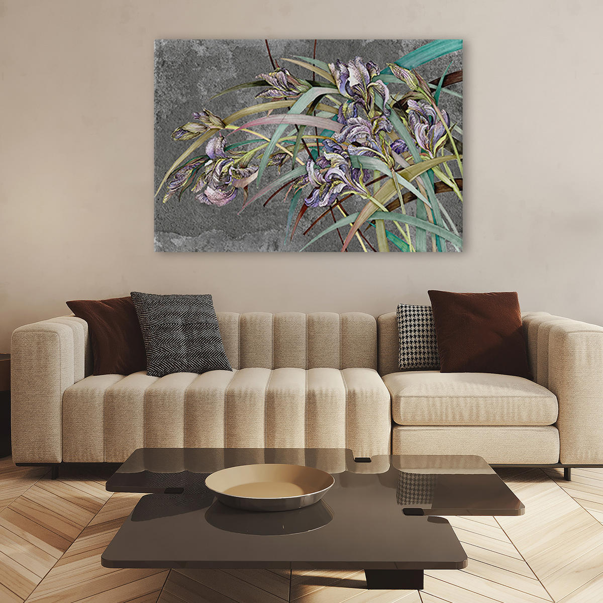 WANDBILD iris blumen im wind - Grau, Textil (60/40cm) - Feeby