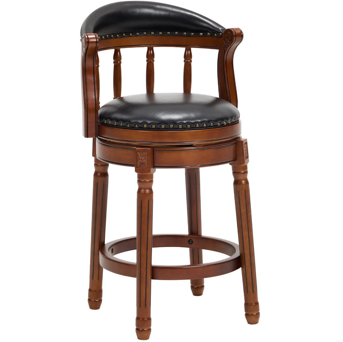 BARHOCKER drehbar 66 cm Echtleder Schwarz Holz - Schwarz, Holz (54.8/96/54.81cm) - Meubliv
