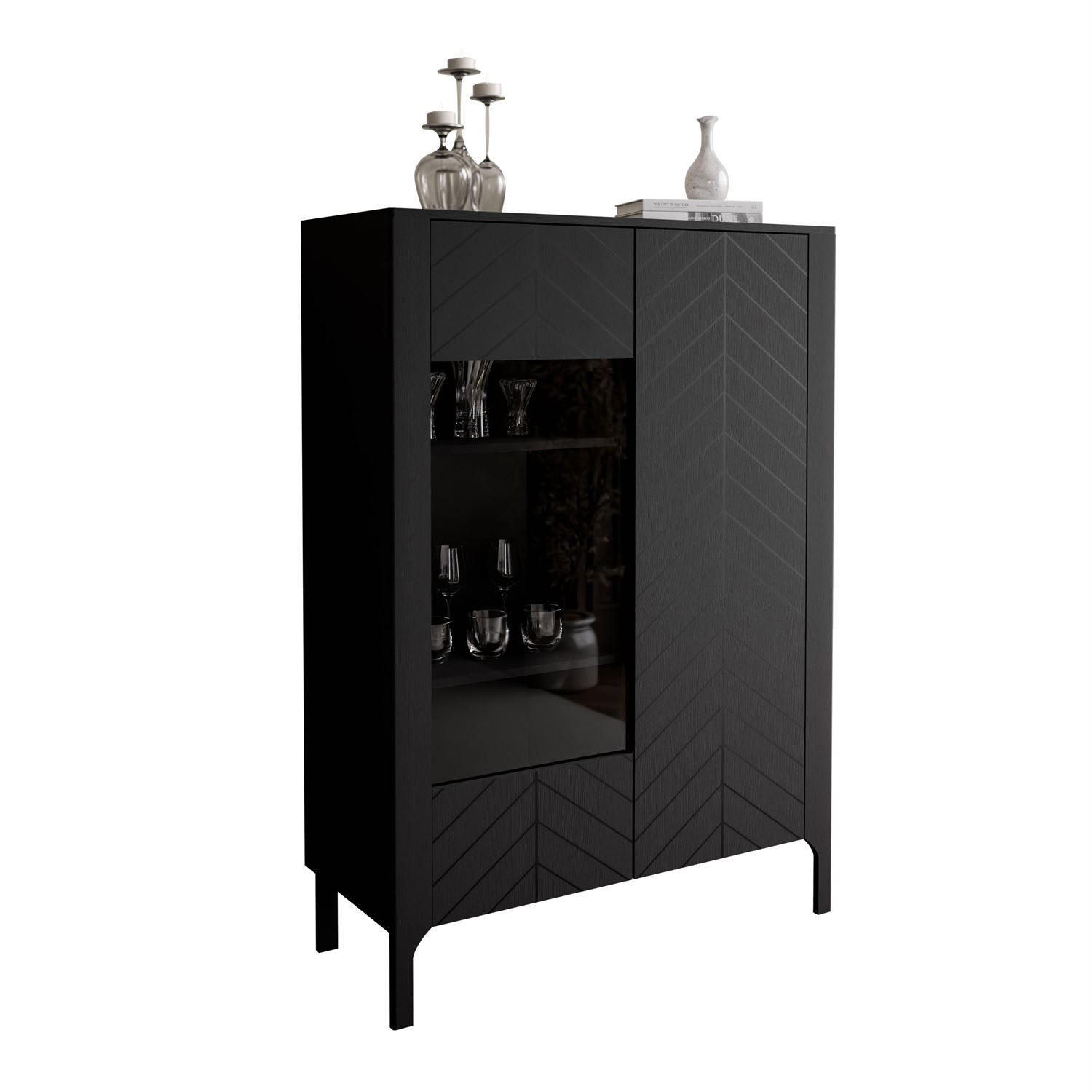 GLASVITRINE LUMI, Schwarz - Schwarz, Holzwerkstoff (103/130/41cm) - Lookway