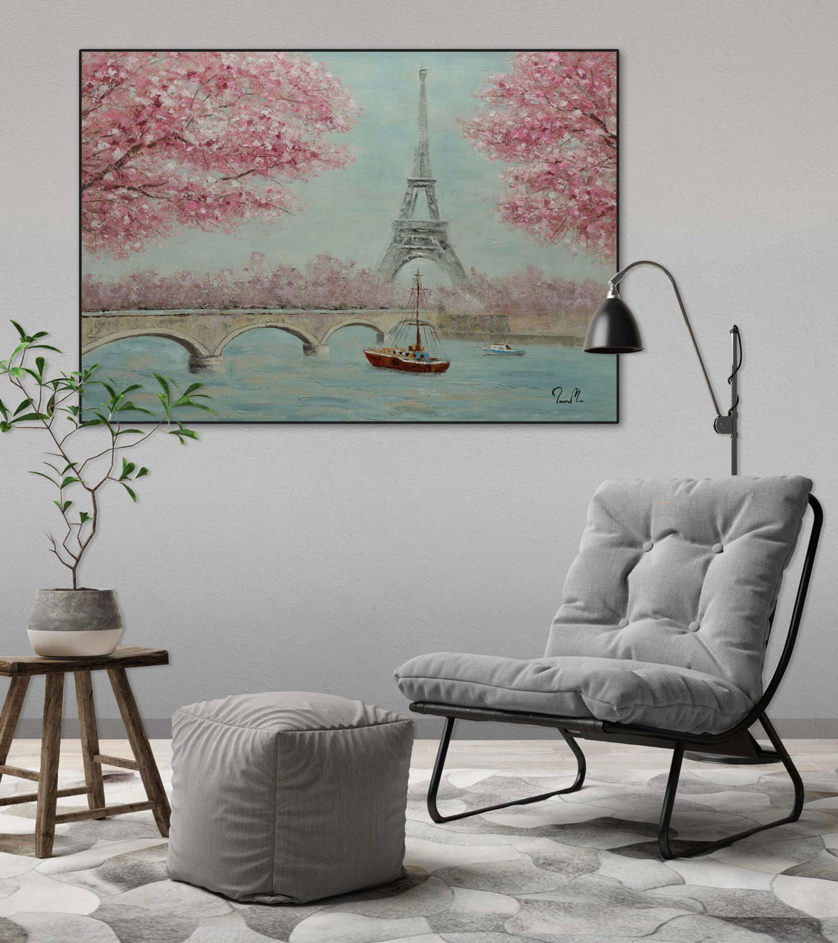 ACRYLBILD HANDGEMALT 100/70 cm - Blau/Pink, Holz/Textil (100/70cm) - KUNSTLOFT