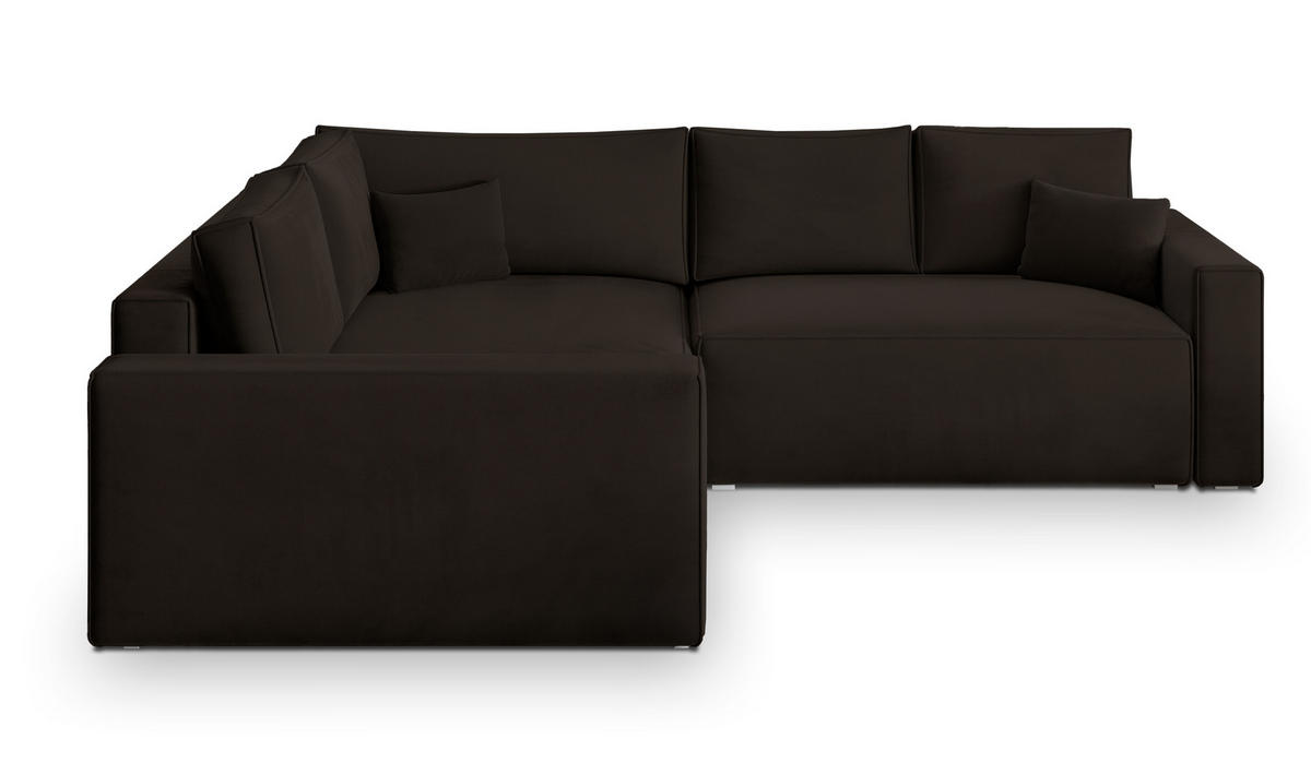 ECKSOFA ERONIS L-S Braun Velours-Stoff mit Schlaffunktion - Braun, Holz (265/194cm) - MASSENO