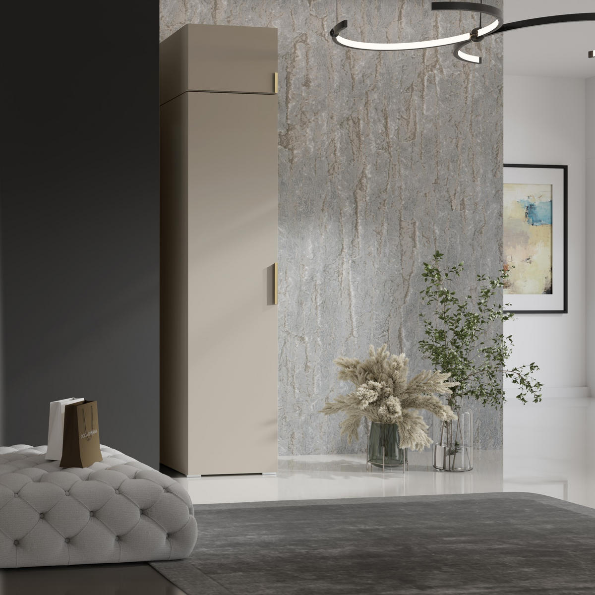 DREHTÜRENSCHRANK mit Einlegeböden und Aufsatz Napoli 1D 50 Kaschmir (schwarzer oder goldener Griff) - Kaschmir/Silberfarben, Holzwerkstoff/Kunststoff (50/35/60cm) - mzm24