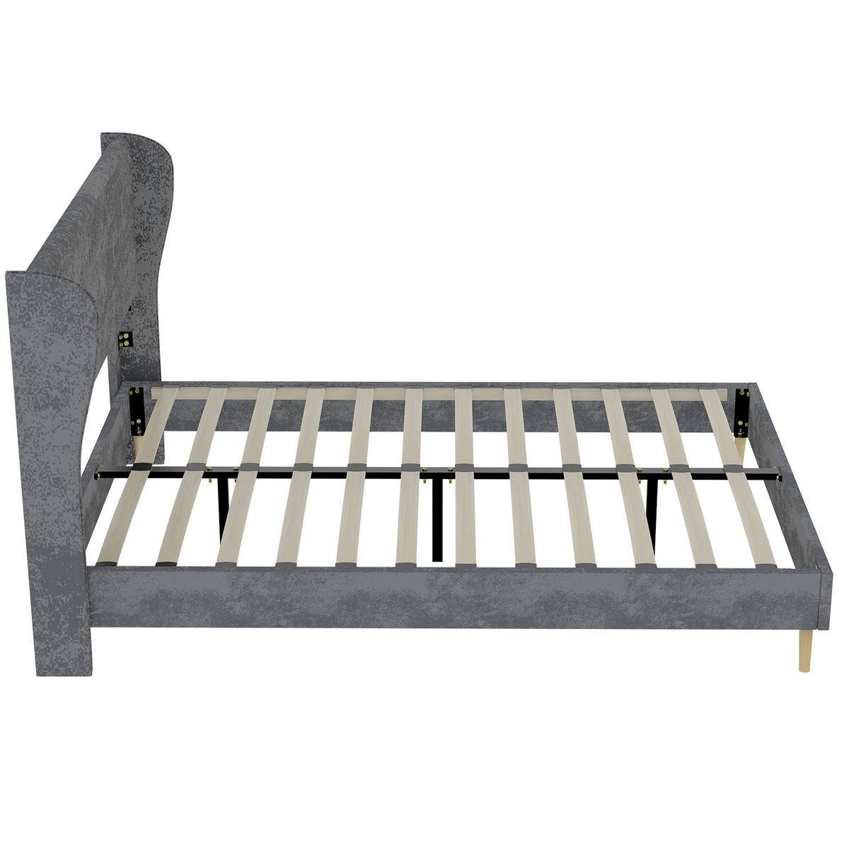 BETT mit Polsterkopfteil 140x200 cm Grau - Grau, Metall (140/200cm) - Meubliv