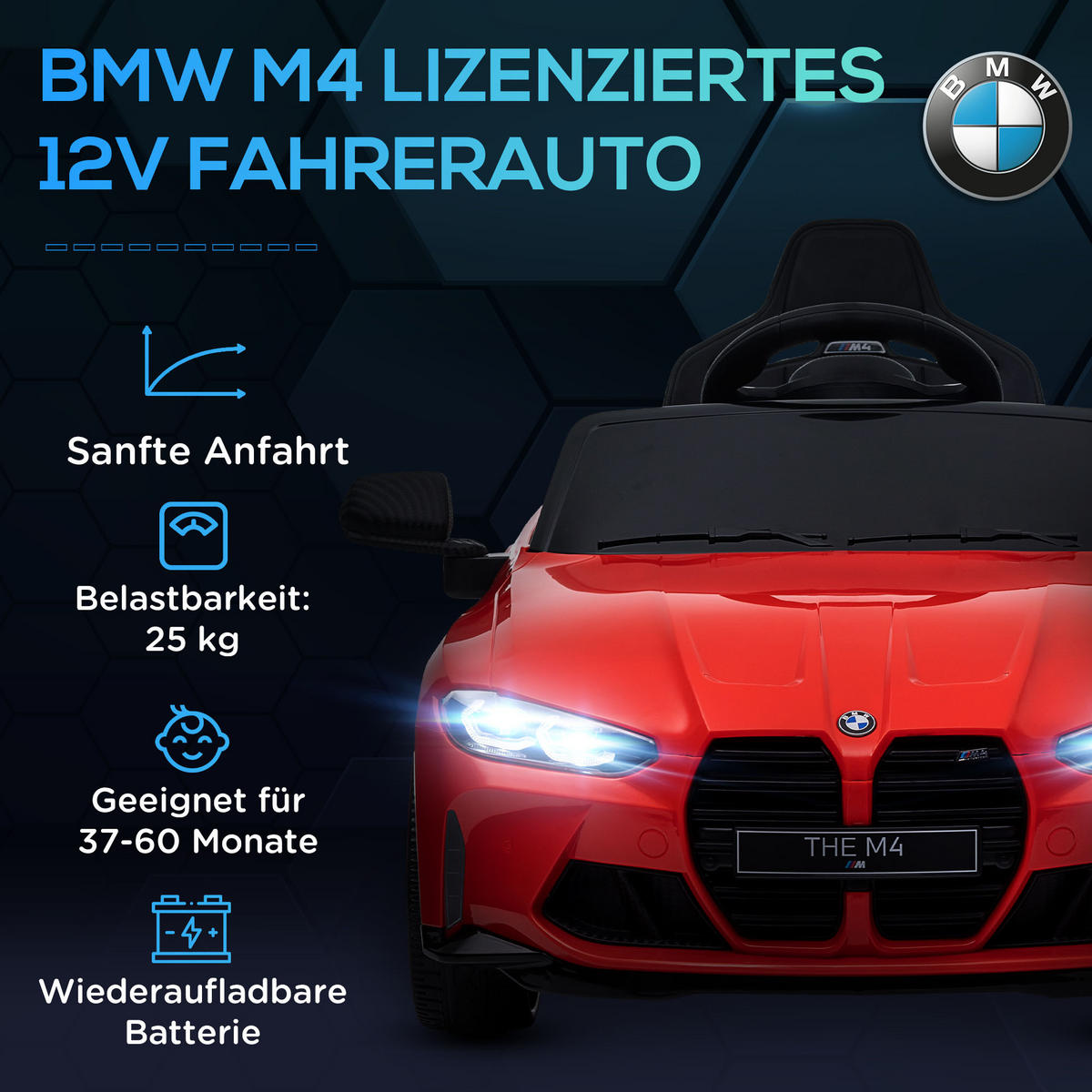 KINDER Elektroauto, Sound & Licht, für 3-5 Jahre, Rot - Rot, Kunststoff/Metall (108/69.5/51cm) - AIYAPLAY