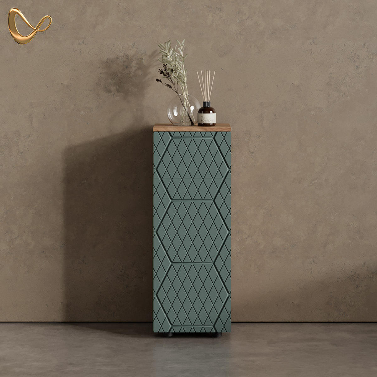MIDISCHRANK Ronco Grün/Goldkraft Eiche 30 x 81 cm mit 1 Schublade, 2 Fächer, Badezimmer - Grün, Holzwerkstoff (30/81/30cm) - Livinity®