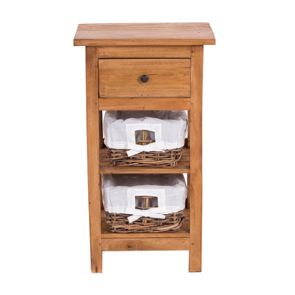 TELEFONTISCH RATTAN 70 mit 2 Rattan-Körben und Schublade, Mahagoni massiv 08 honigfarben gewachst - Honig, Holz (28/38/70cm) - DESIGN DELIGHTS