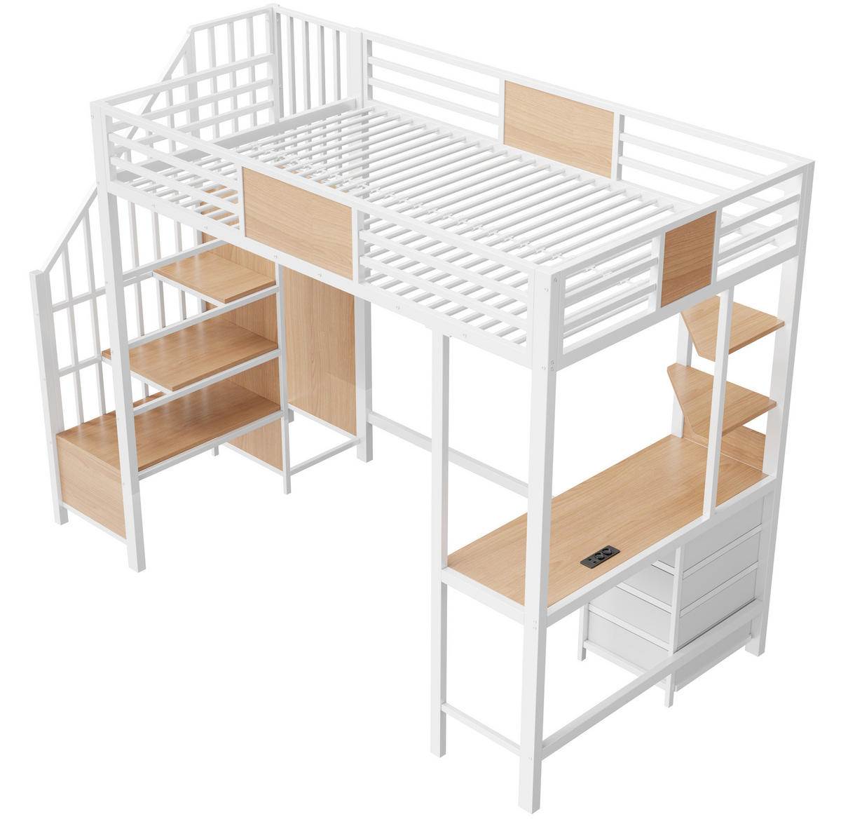 HOCHBETT 90/200 cm mit Schreibtisch, LED und Metallgestell - Weiß, Metall (90/200cm) - MIVRAY