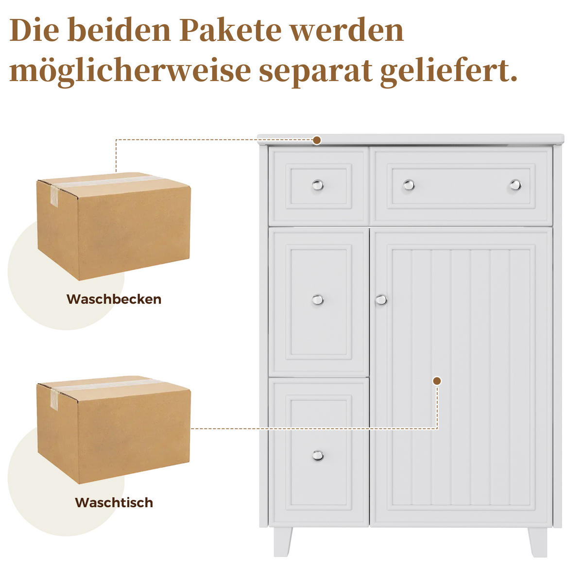 WASCHTISCHKOMBI 61/47/87 cm Weiß mit 3 Schubladen, ohne Wasserhahn - Weiß, Holz/Holzwerkstoff (47/87/61cm) - Oxeza