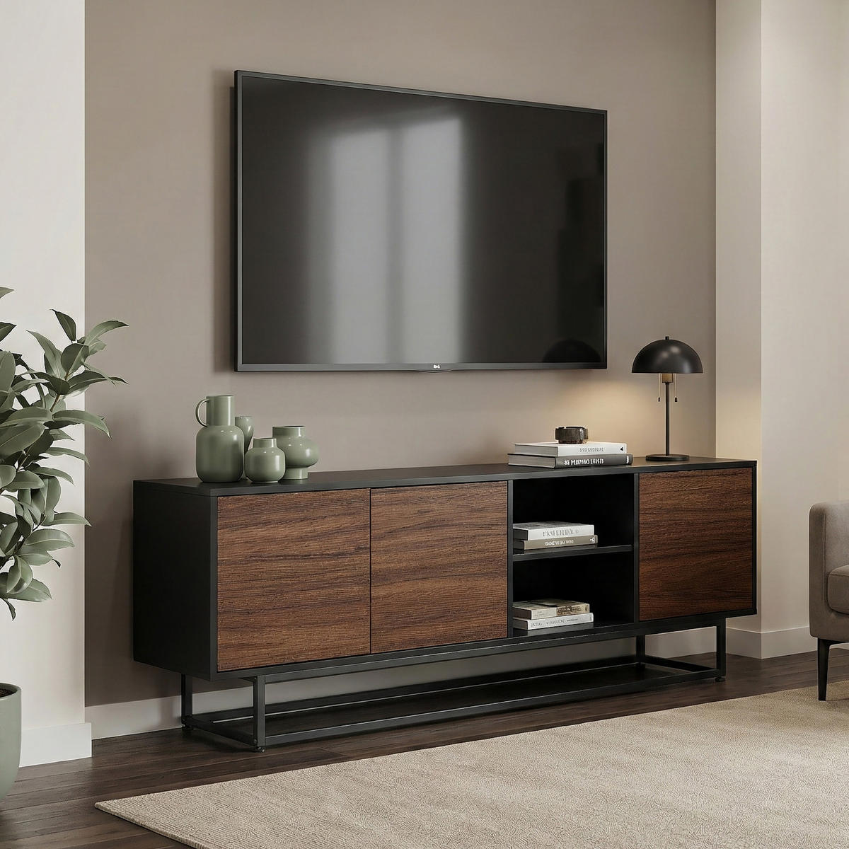 Walnussfarben/Schwarz, Holzwerkstoff/Metall (160/56.5/30cm) - [en.casa]