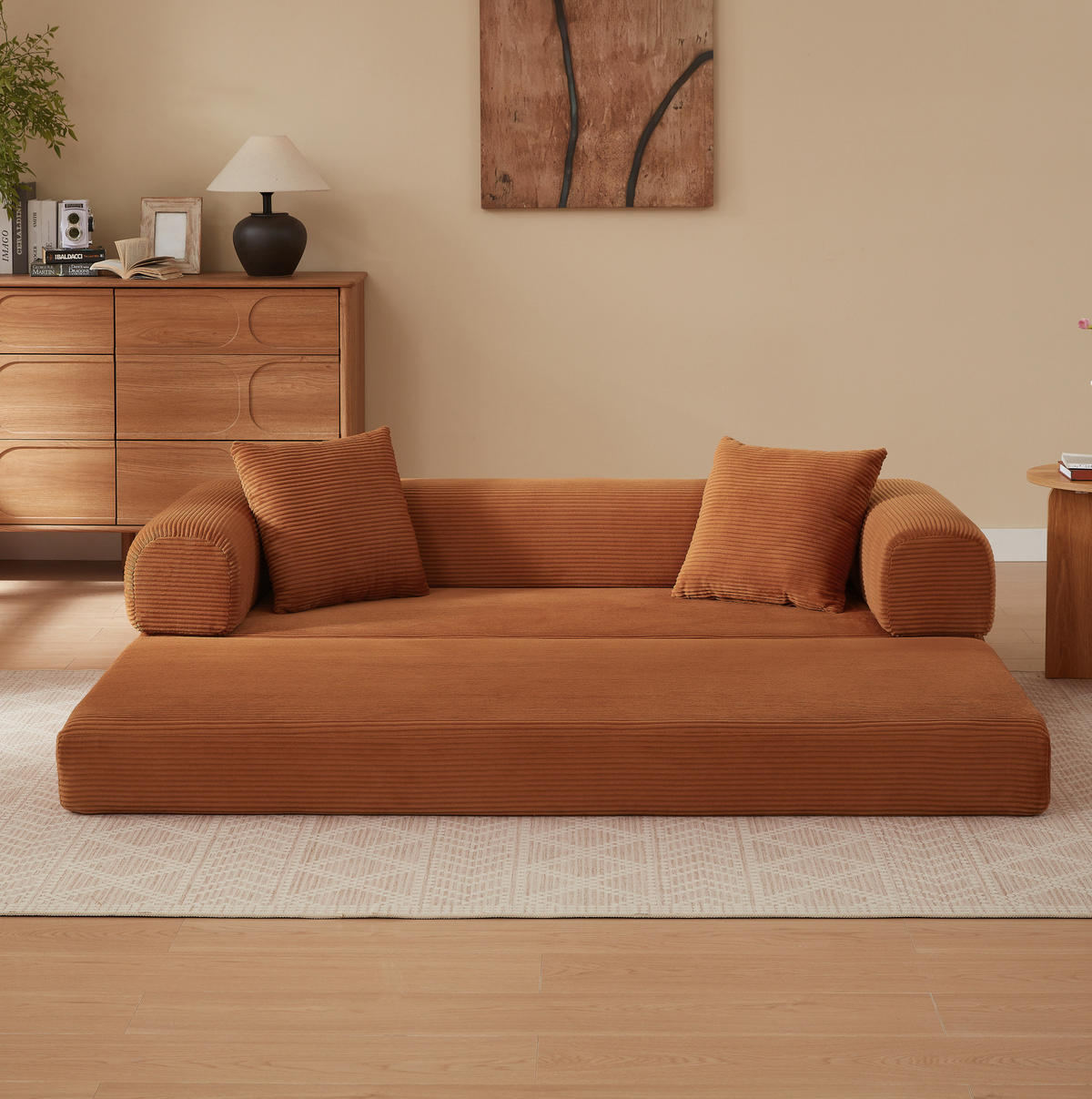 SOFA mit Schlaffunktion Velours Terracotta - Terracotta, Kunststoff (89/59/195cm) - Meubliv