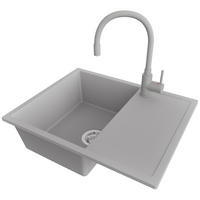 GRANITSPÜLE Ibiza, 2-er set Grau 62/50 cm 1 Becken + Küchenarmatur 38/14 cm + Ablauf-Set ab 45er Unterschrank - Chromfarben/Grau, Kunststoff (62/19/50cm) - Primagran