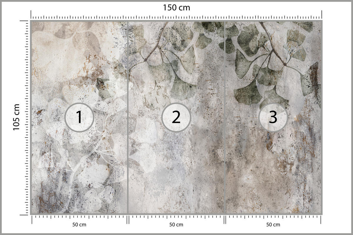 FOTOTAPETA Pre Kanceláriu Vintage Listy Betón Abstraktná Sivá Retro 150 x 105 cm - sivá/béžová, papier (150/105cm) - Muralo